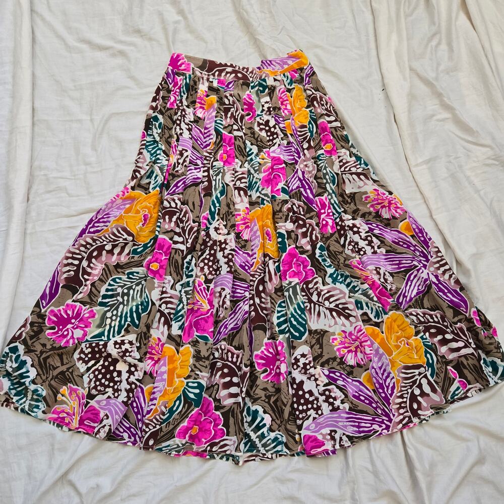 Vtg Christian Dior Midi Skirt Vintage Size 12 Silk Floral Skirt Side Zip *read* - Picture 5 of 11
